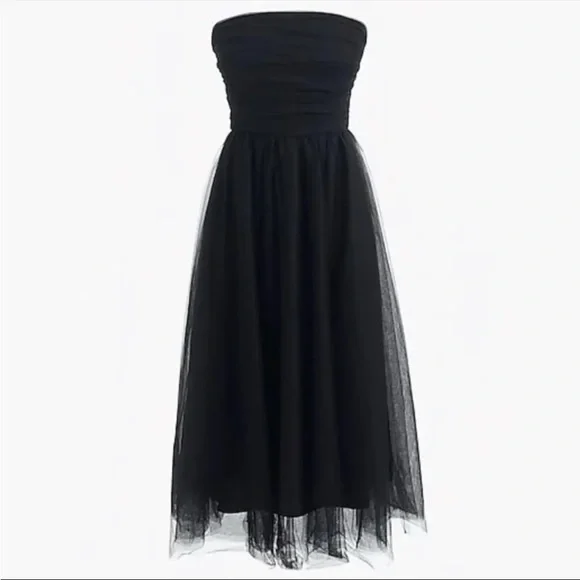 knee length dresses for ladies MERIDIA Strapless Puff Sleeve Lace Tulle A Line Dress main image 1